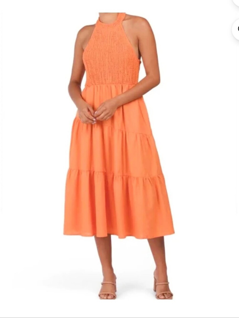 For Cynthia Halter Smocked Midi Linen Dress Size Large